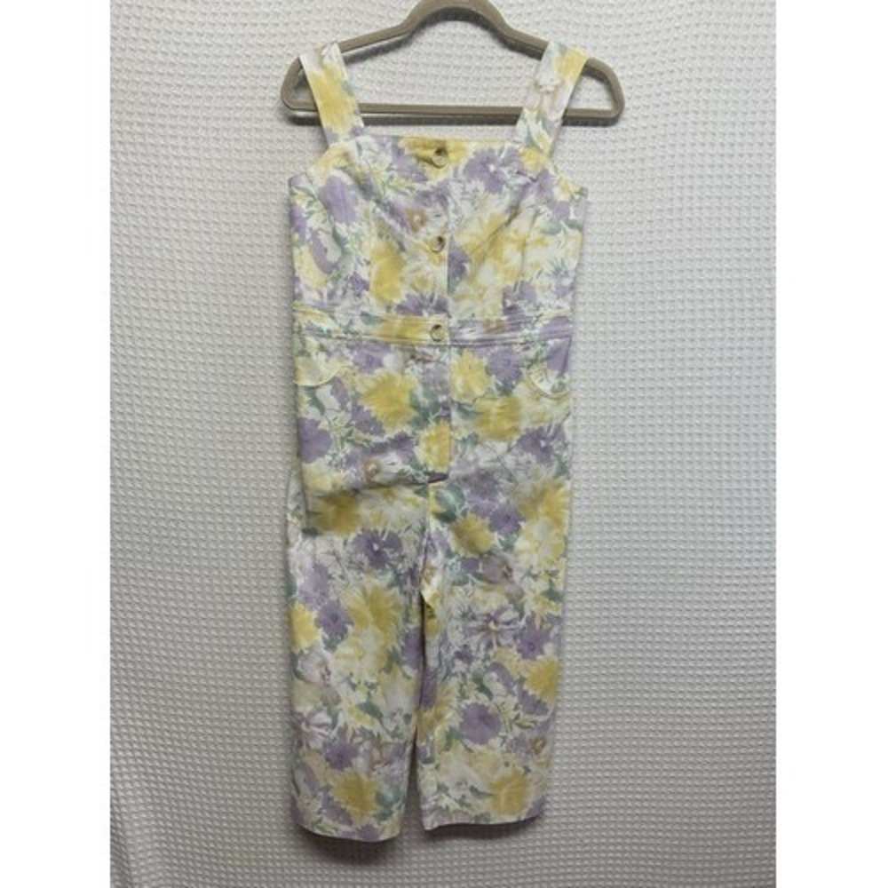 BaeVely‎ The Luminere Yellow/Purple Overalls Floral Denim Jumpsuit Women M China